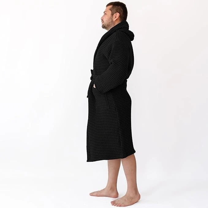 Waffle Hooded  Robe Square Pattern
